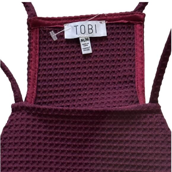 TOBI Dress Corlette Wine Waffle Weave Halter Racerback Pockets Shift Medium NEW - Picture 3 of 13